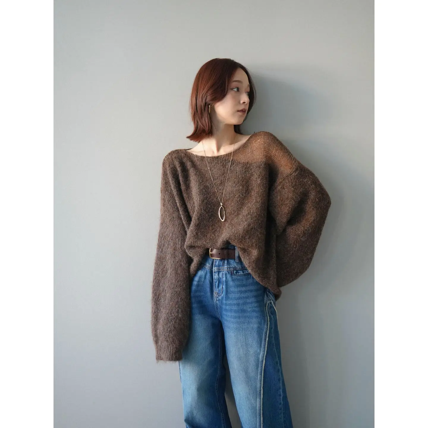 Retro Hollow Sexy Knitted Sweater For Women, 2026 Autumn And Winter New Loose See Through Shoulder Top