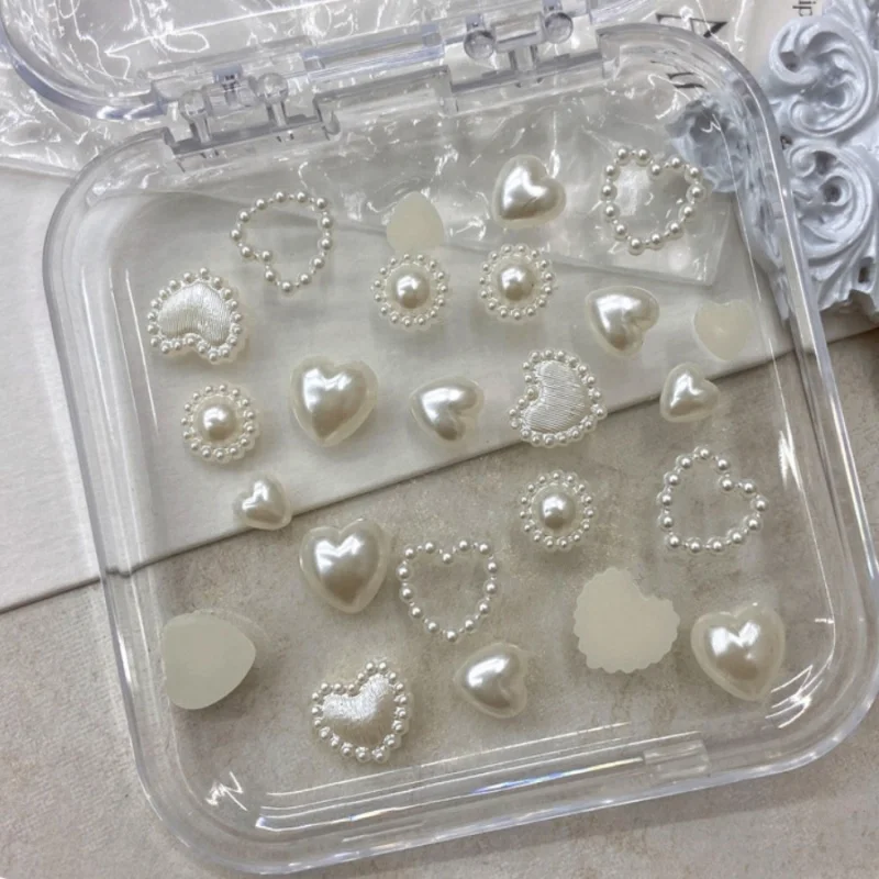 100 pçs misturado pérola coração decorações da arte do prego branco meio fundo plano vintage barroco coração pérola decorações caso do telefone brincos