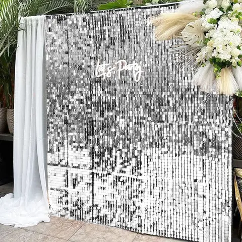 24/30/49pcs Large Shimmer Wall Backdrop Gold Silver Square Glitter Panels DIY Wedding Anniversary Birthday Party Backdrop Decor