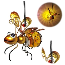 Solar Powered Outdoor Insect Lamp Metal Hanging Flying Insects Lamp Garden Bug Light Ornament for Outside Lawn Decor