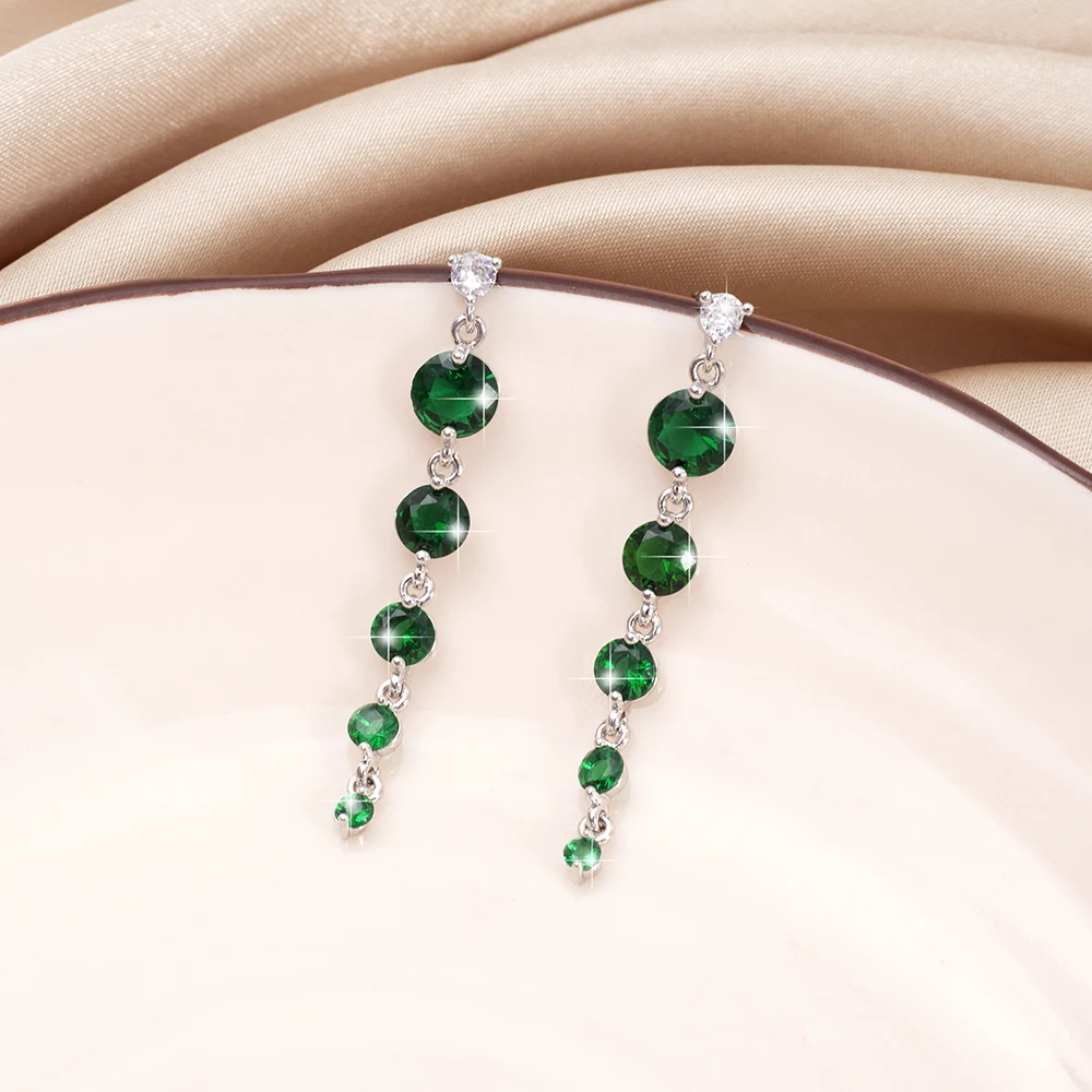 New Fashion Dynamic Green Zircon Tassel Earrings For Women Luxury Crystal Elegant Trend 2024 Vintage Dangle Drop Jewelry Gift