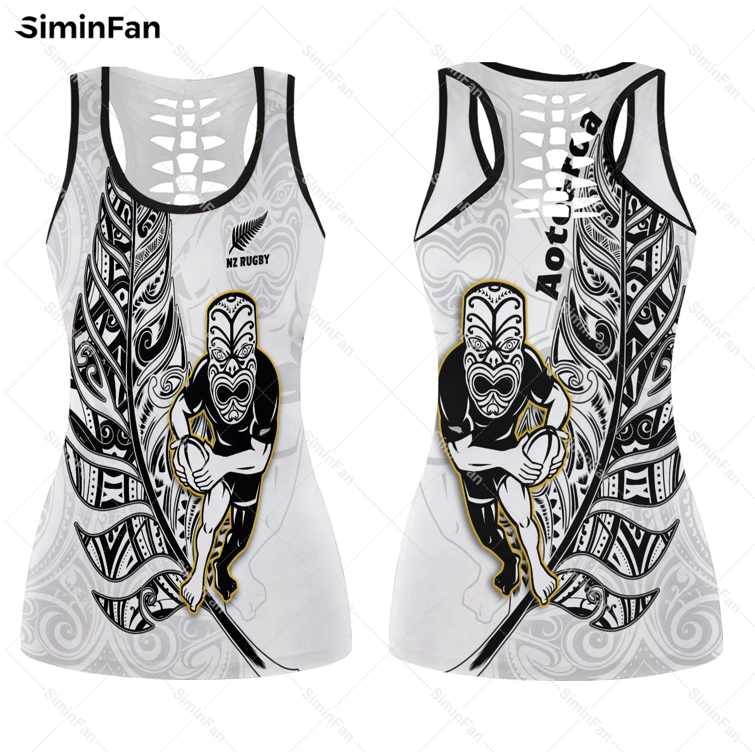 

New Zealand Silver Fern Rugby 3D All Over Printed Women Hollow Tank Top Female Tee Summer Backless Vest Lady Fitness Yoga Shirts