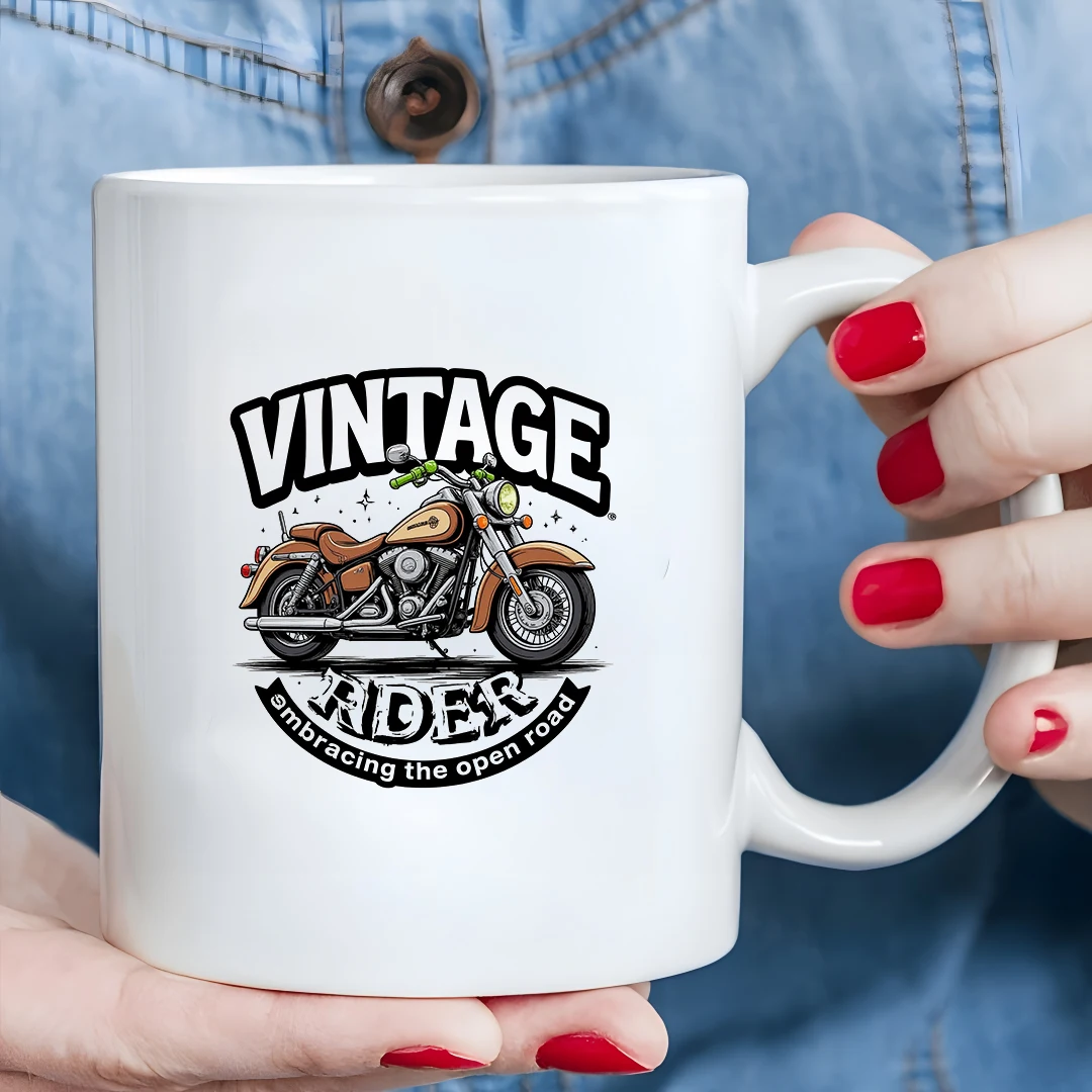 

11oz Vintage Motorcycle Mug + Classic Riding Commemorative Cup Kids Drink Cup Christmas Gift Essential for Family & Office