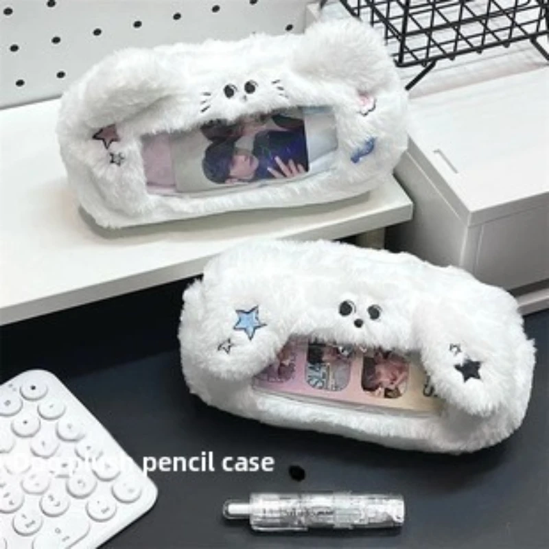 مقلمة قطيفة باللون الأزرق على شكل جرو هريرة للطلاب ذات قيمة عالية وحقيبة تخزين قرطاسية للنافذة ذات سعة كبيرة #4