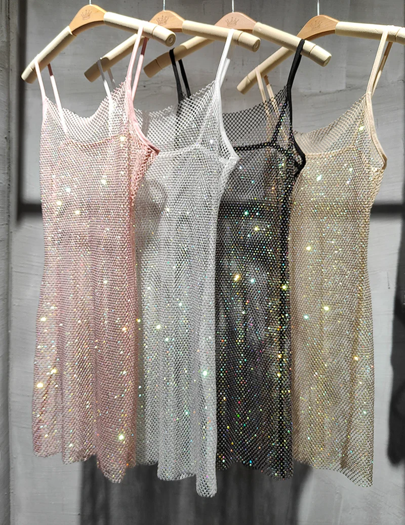 New Women's Bungee Sexy Slim Dress with Bright Diamond Crystal Decoration, Perfect for Nightclub and Party Women Clothing