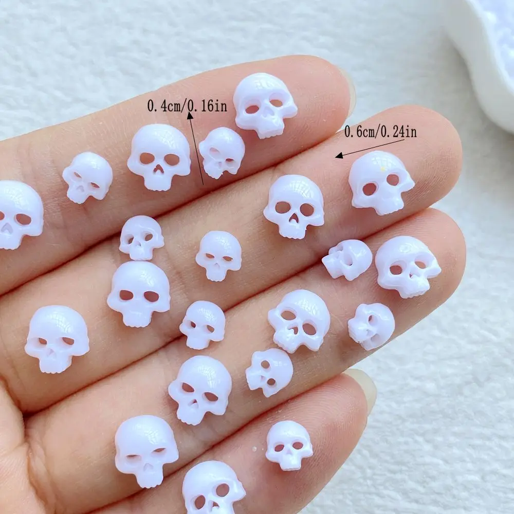 100Pcs Mixed Cartoon White Skull Resin Charms Cute Mini 3D Flatback Ornaments DIY Nail Art Decorations Jewelry Making Accessorie