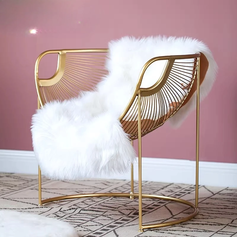 Nordic Style Luxury Living Room Chair Minimalist Creative Lounge Armchair Iron Art Gold Frame Accent Chair Bedroom Makeup Chairs