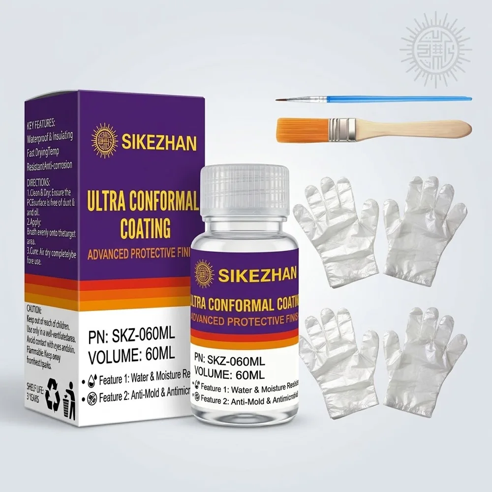 Ultra Conformal Coating 60ml, Professional Electronic Insulation Kit, Water Resistant Shield for PCB with Brush & Gloves