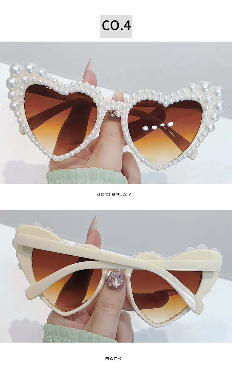 Luxus Perle Herz Sonnenbrille Frauen Schöne Party Hochzeit Damen UV400 Sonnenschutz Brautjungfer Bräute Gläser – Detail 9