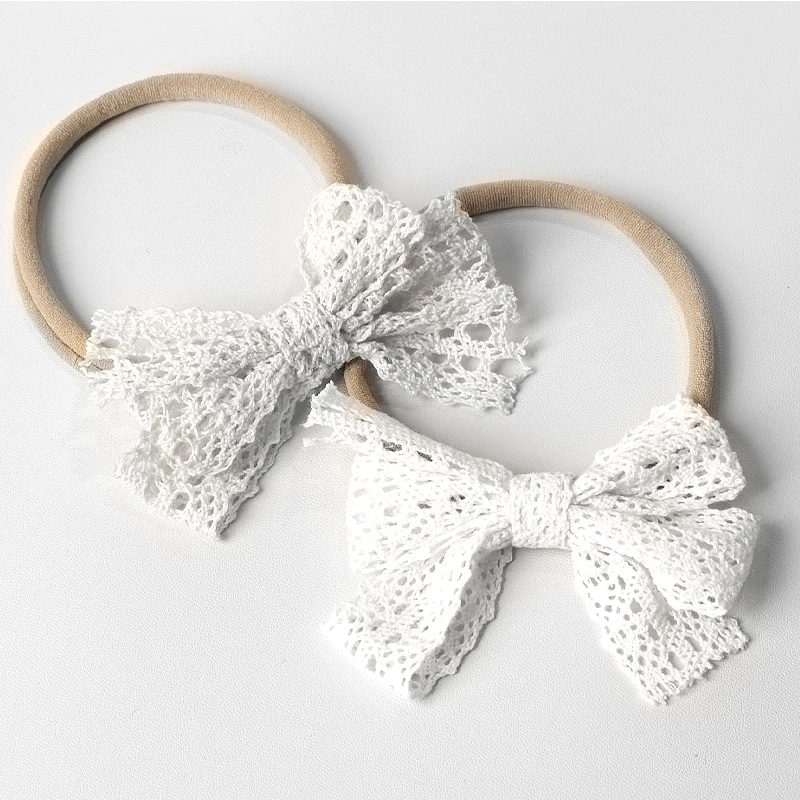 Children White Lace Bow Headbands Cute Bowknot Hair Band Elastic Infant Turban Newborn Headwear Baby Hair Accessoriess For Girls