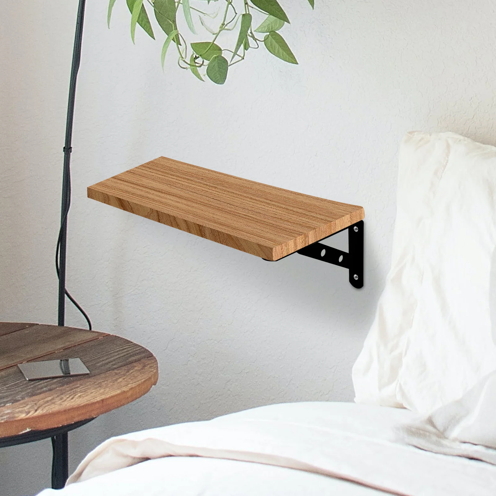 2 قطعة الثقيلة ريفي الجرف بين قوسين أسود معدن L قوس جدار جبل لرفوف الخشب ديكور غرفة مكتب المنزل المبرد الطابق قوس #3