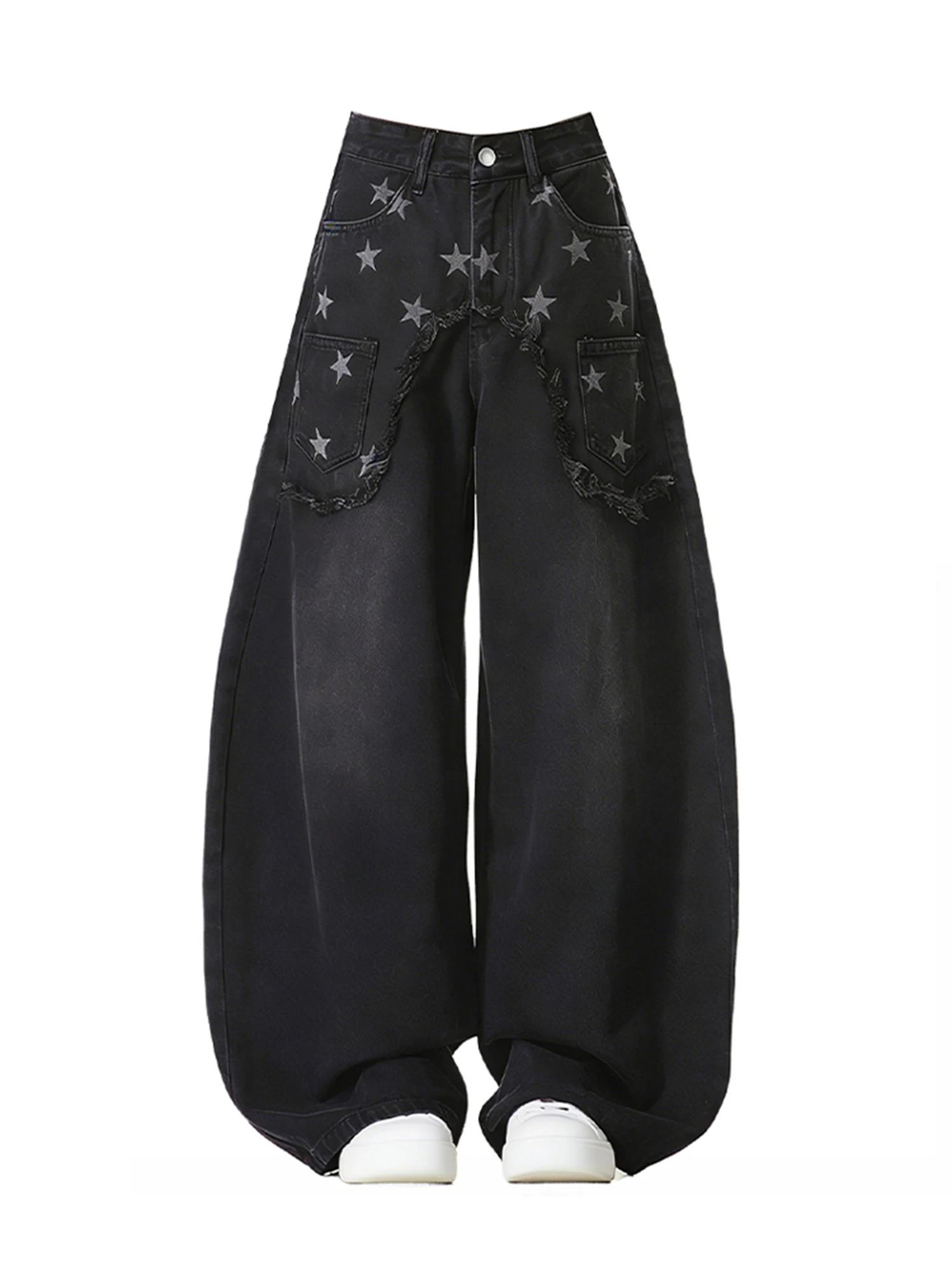 

Women Black Gothic Emo Baggy Y2k Star Jeans Vintage Grunge Oversize Wide Jean Pants Harajuku Denim Trousers Alternative Clothes