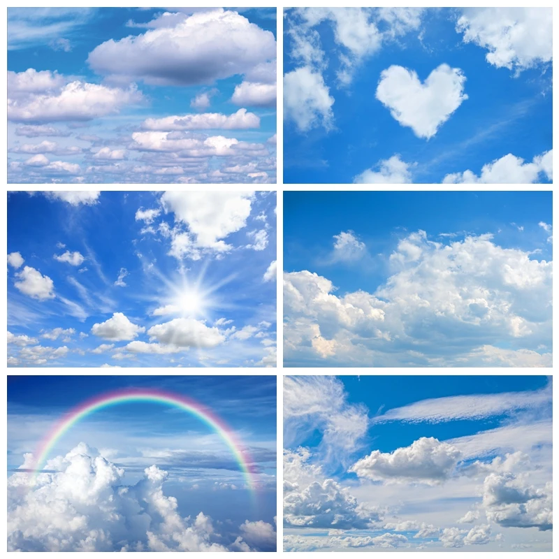 Blue Sky Cloudy Backdrops For Photography White Cloud Baby Birthday Newborn Portrait Photographic Background Room Photo Studio