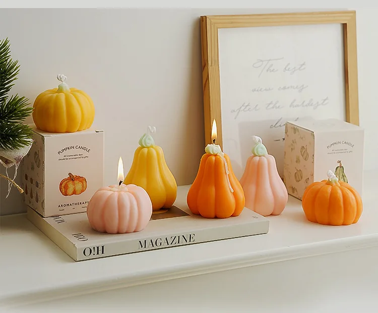 شموع معطرة على شكل يقطين الهالوين، شموع صناعية مصنوعة يدويًا مع شموع عطرية للهدايا ديكور منزلي #2