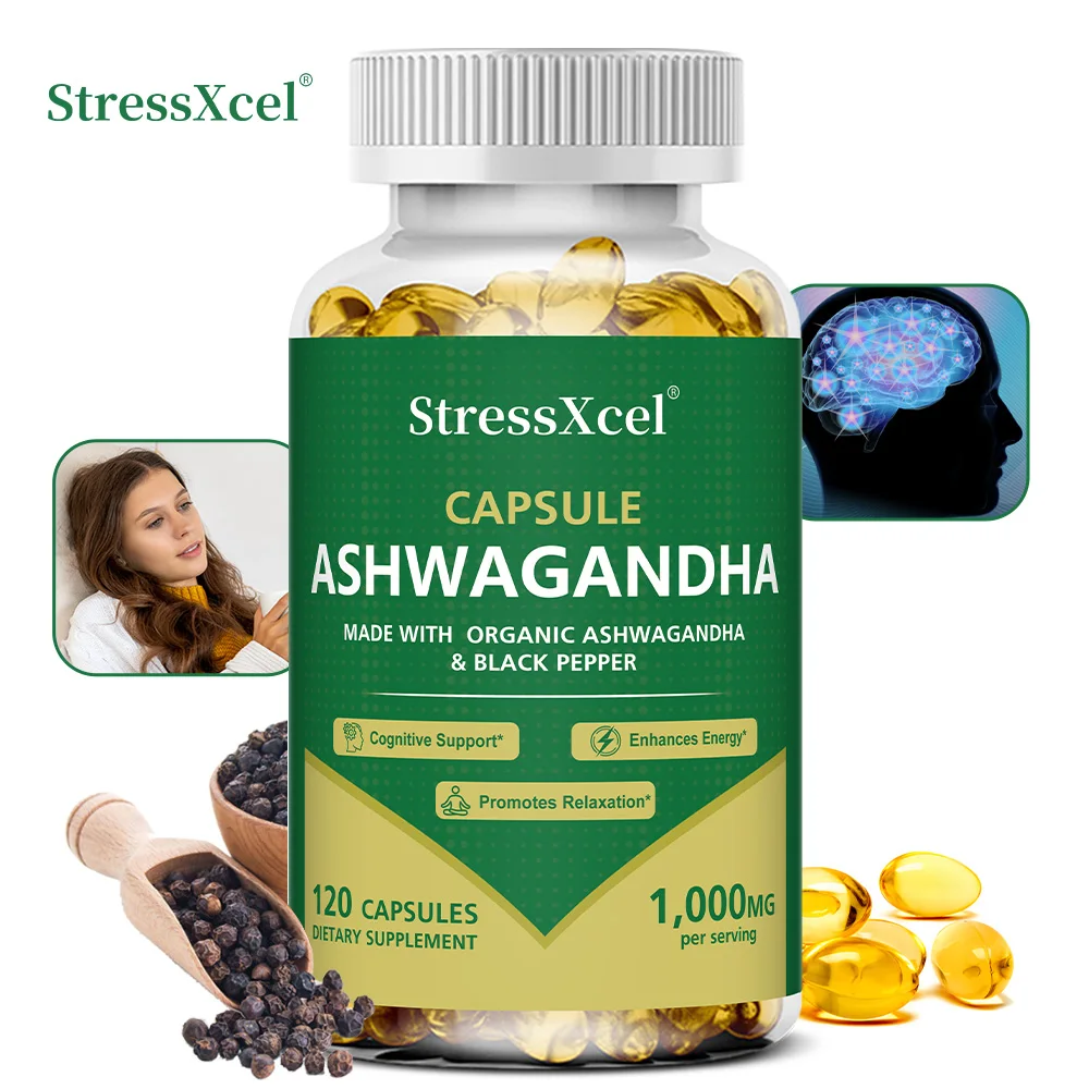 

Ashwagandha - с черным перцем, повышает энергию и выносливость, мужская энергетическая добавка, формула высокой мощности, без GMO