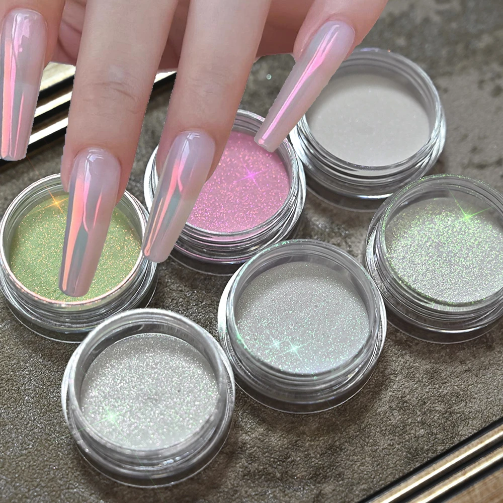 

1Box 0.2g Unicorn Mermaid Chrome Powder Holographic Aurora Nail Powder Iridescent Pigment Dust Nail Art Glitter for Home Salon