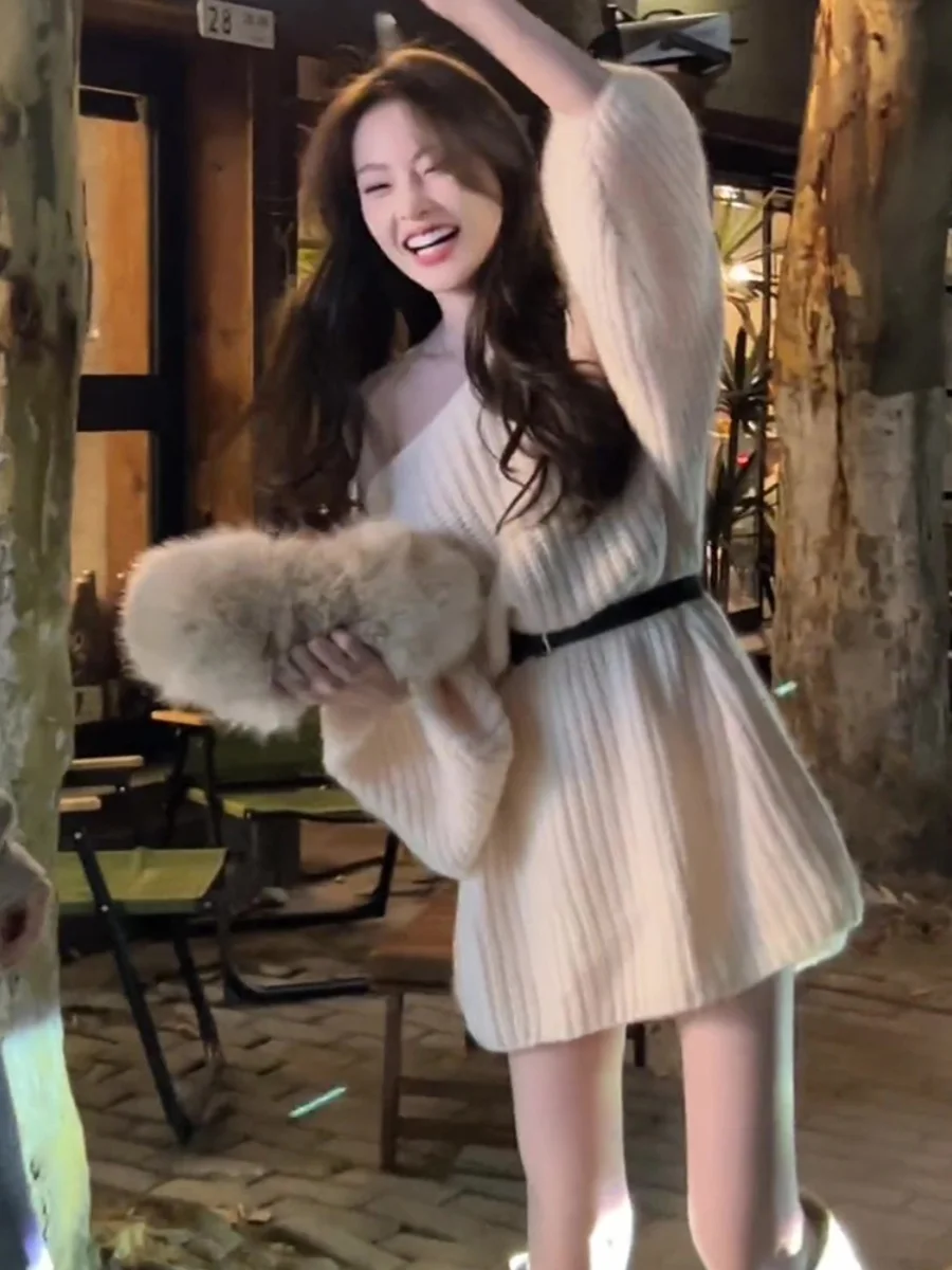 

Женский вязаный свитер средней длины, мягкий, уютный, повседневный, свободный, осенне-зимний, модный, удобный, теплый, с подогревом