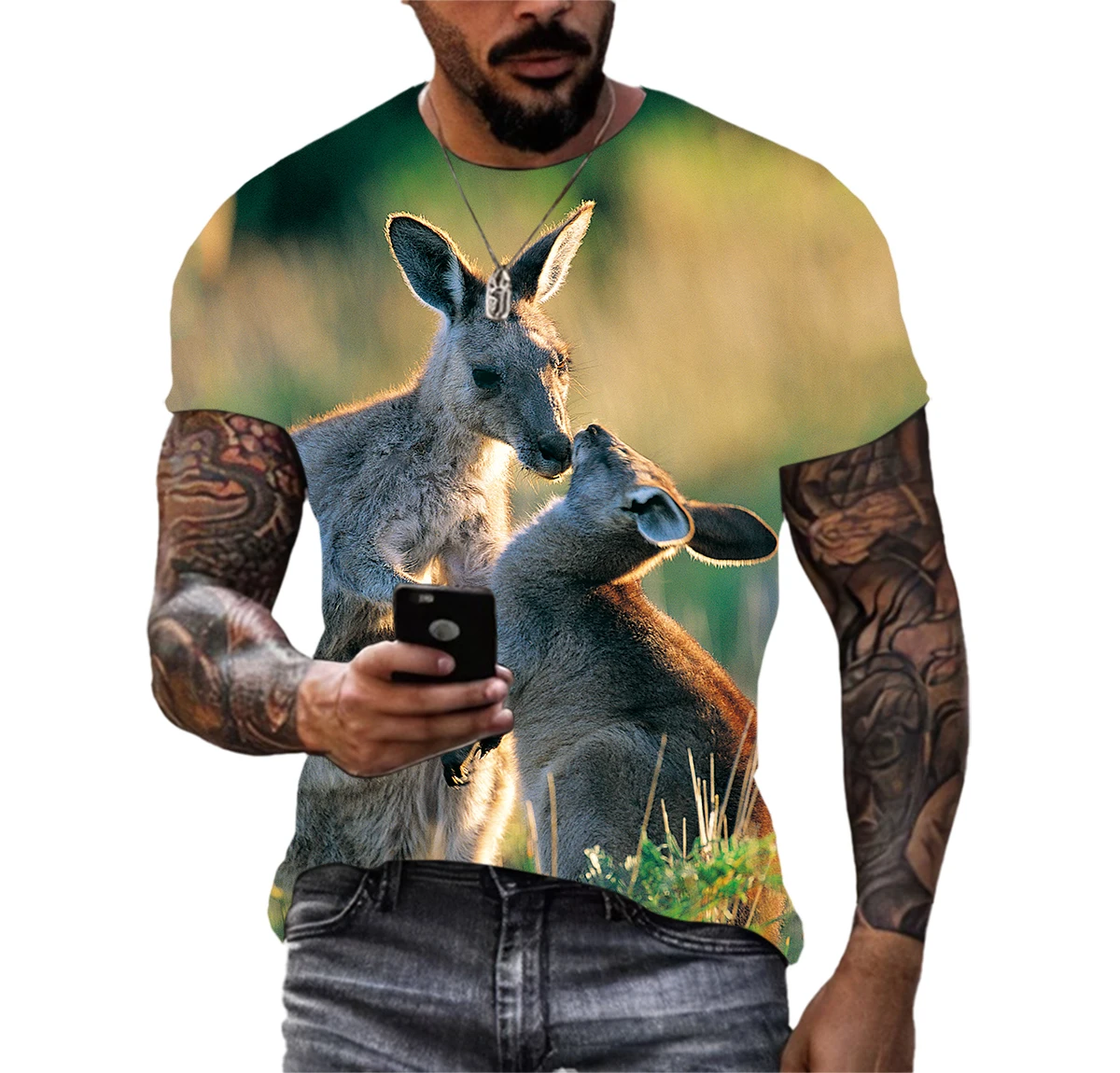 Camisetas con imagen de canguro, ToPS de manga corta con cuello redondo, estampado informal, estilo Hip Hop, moda de verano, novedad