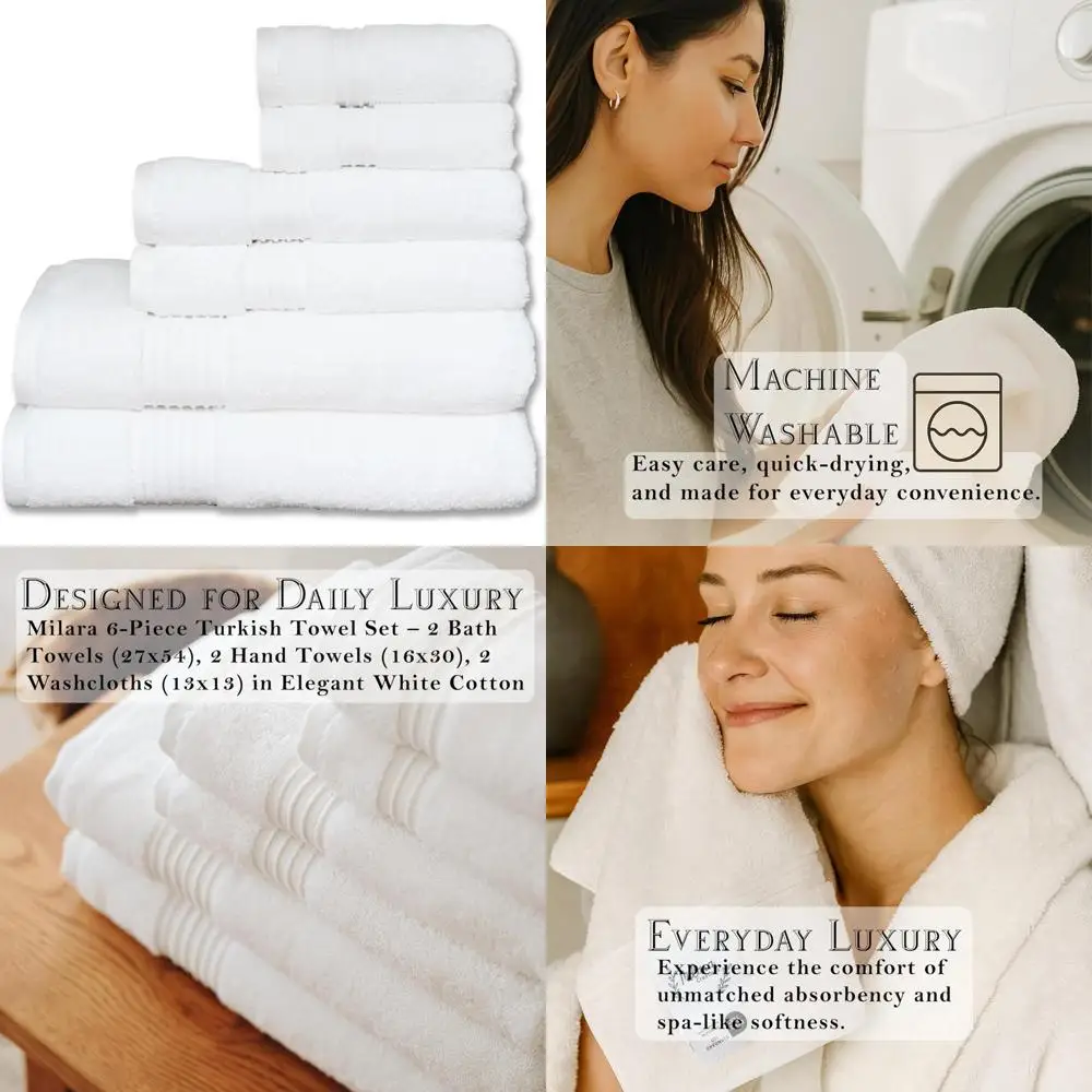 

Набор турецких банных полотенец премиум-класса 700 GSM — 6 предметов: включая банные, полотенца для рук и мочалки белого цвета для роскошной ванной комнаты.