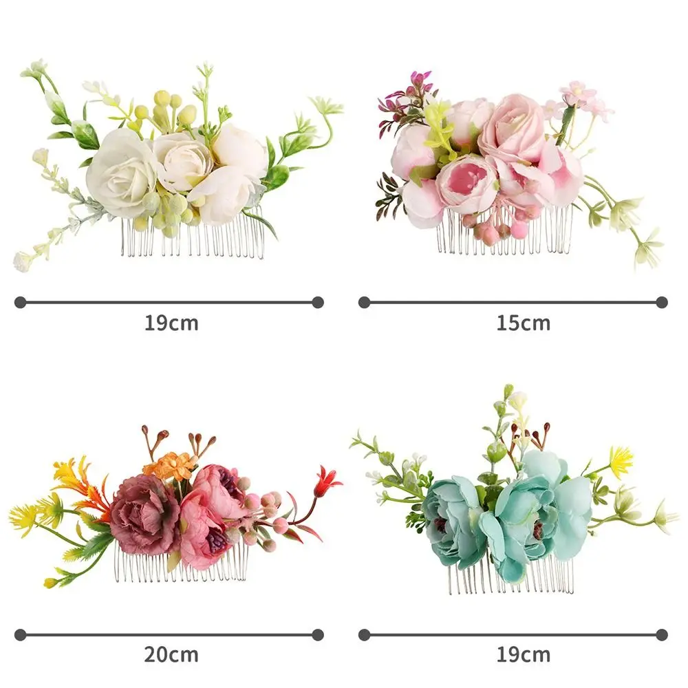 Flower Hair Comb Elegant Bridal Crystal Hair Ornaments Rustic Wedding Floral Women Flower Leaf Hair Comb Brides Hair Accessories