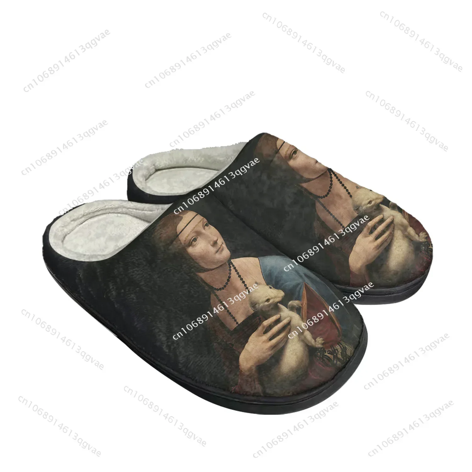 Lady with an Ermine Home Cotton Slippers Mens Womens Plush Bedroom Casual Keep Warm Shoes Thermal Indoor Slipper Customized Shoe