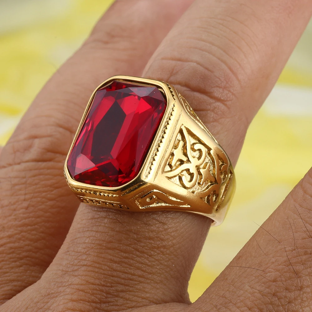 Punk Hip Hop Rock Blue Black Red Stone Rings Men Women Fashion Geometric Shape Anniversary Party Wedding Luxury Jewelry Gift