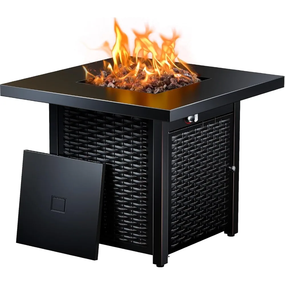 

Steel Propane Pit Table, Outdoor Pit Table with Cover and Volcanic Rock, Black, 50000 BTU, 28 Inch