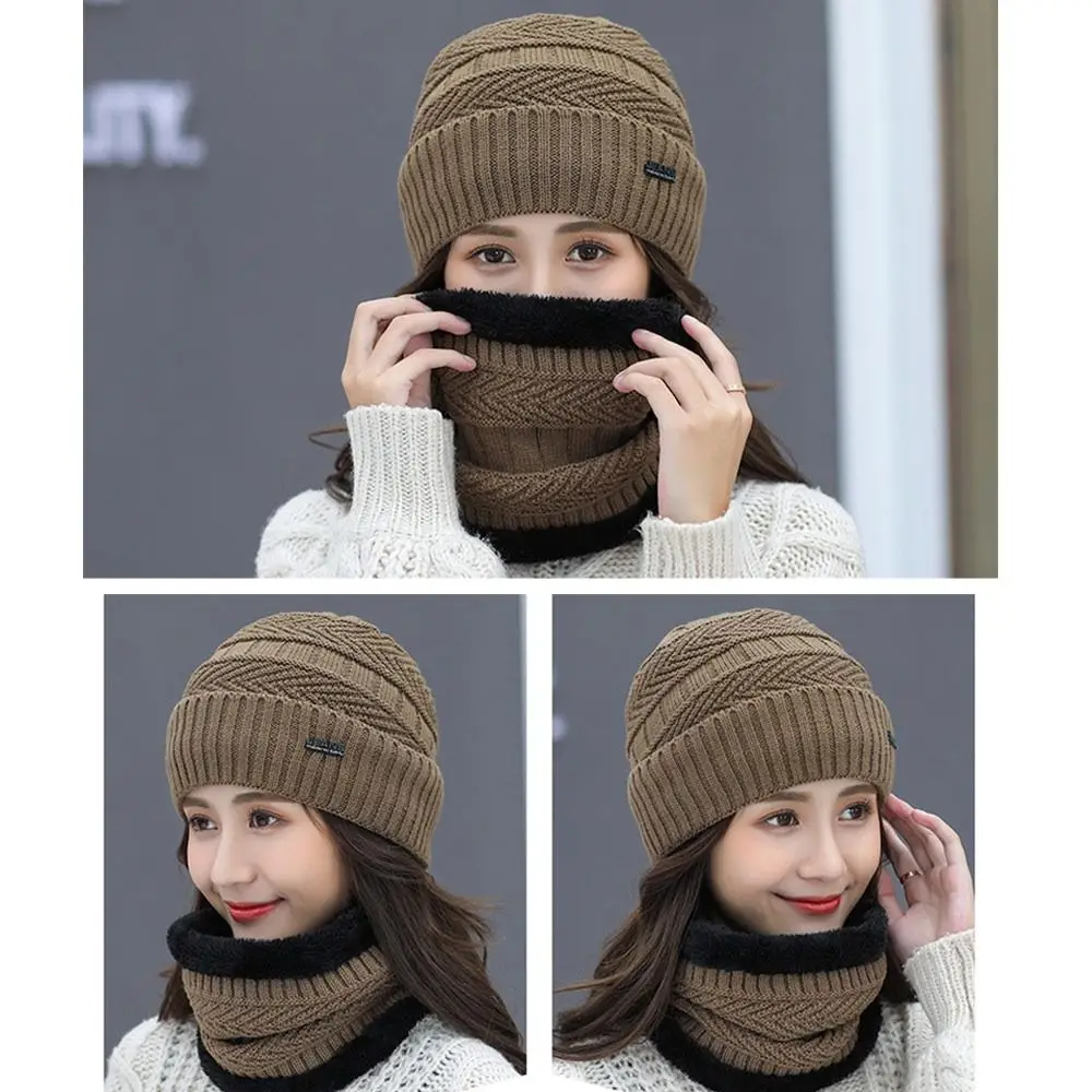 Winter Beanie Hat Scarf Thermal Fleece Knitted Hat Soft Warm Balaclava Wool Neck Warmer Scarf Cap