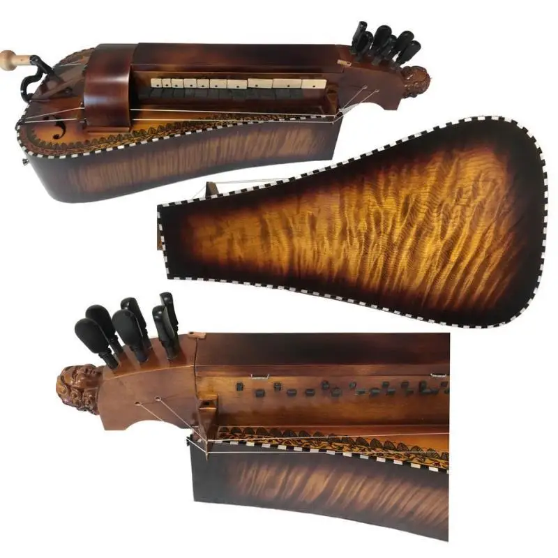 Hurdy-gurdy, harpsichord, 6 strings, 24 keys, hand organ, bird's eye maple back plate