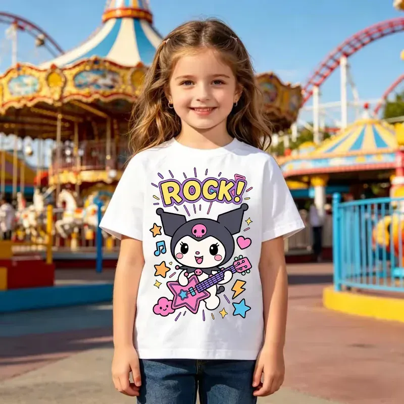  Sanrio Summer Baby Girls 100% Cotton Clothes Kid Children Girl Cute Kuromi Printed T-shirts Cartoon Short Sleeve Top Outfits  
