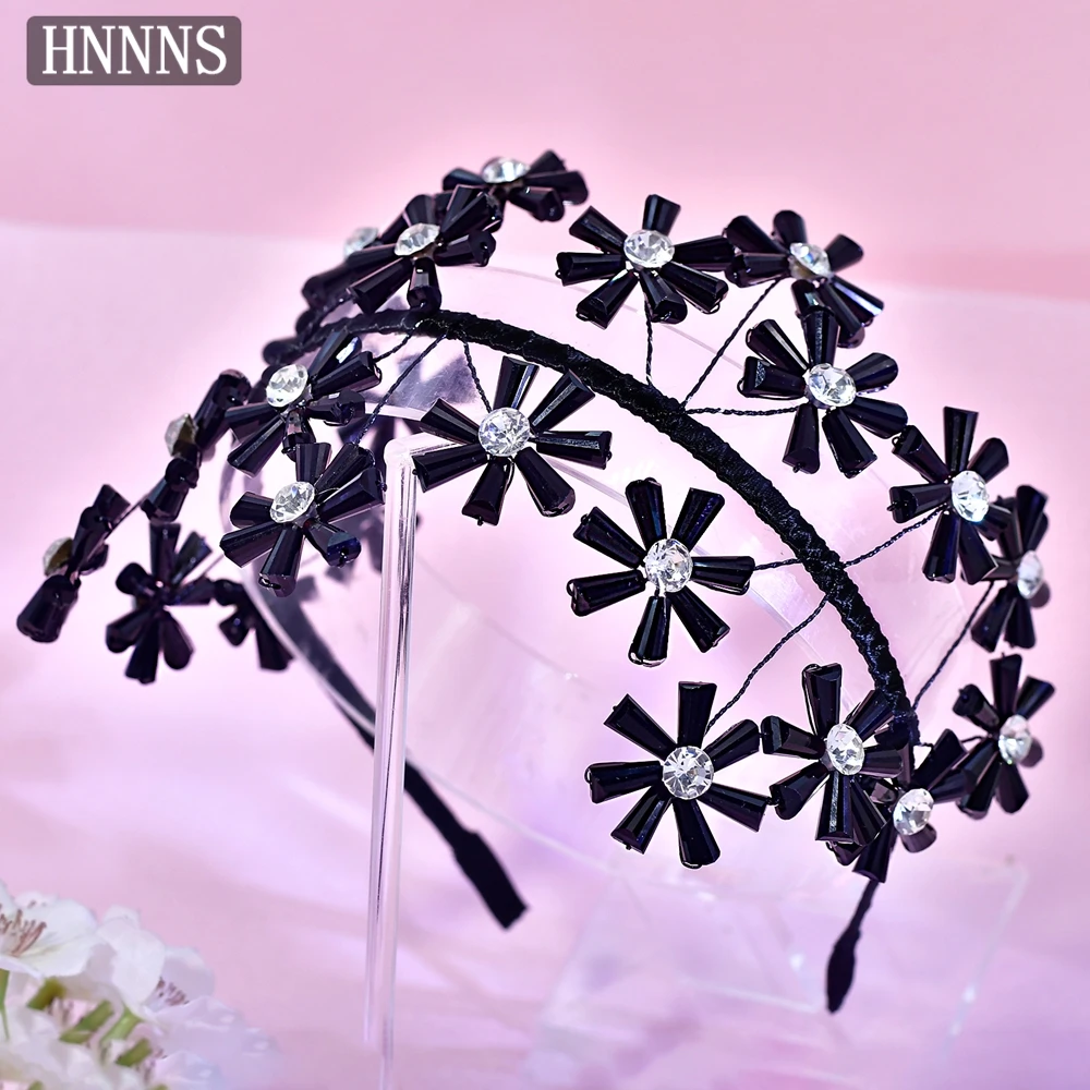 

HNNNS Crystal Bridal Headpiece Beads Flowers Headband for Bridal Wedding Hair Accessories Princess Tiara Pageant Headdress A404