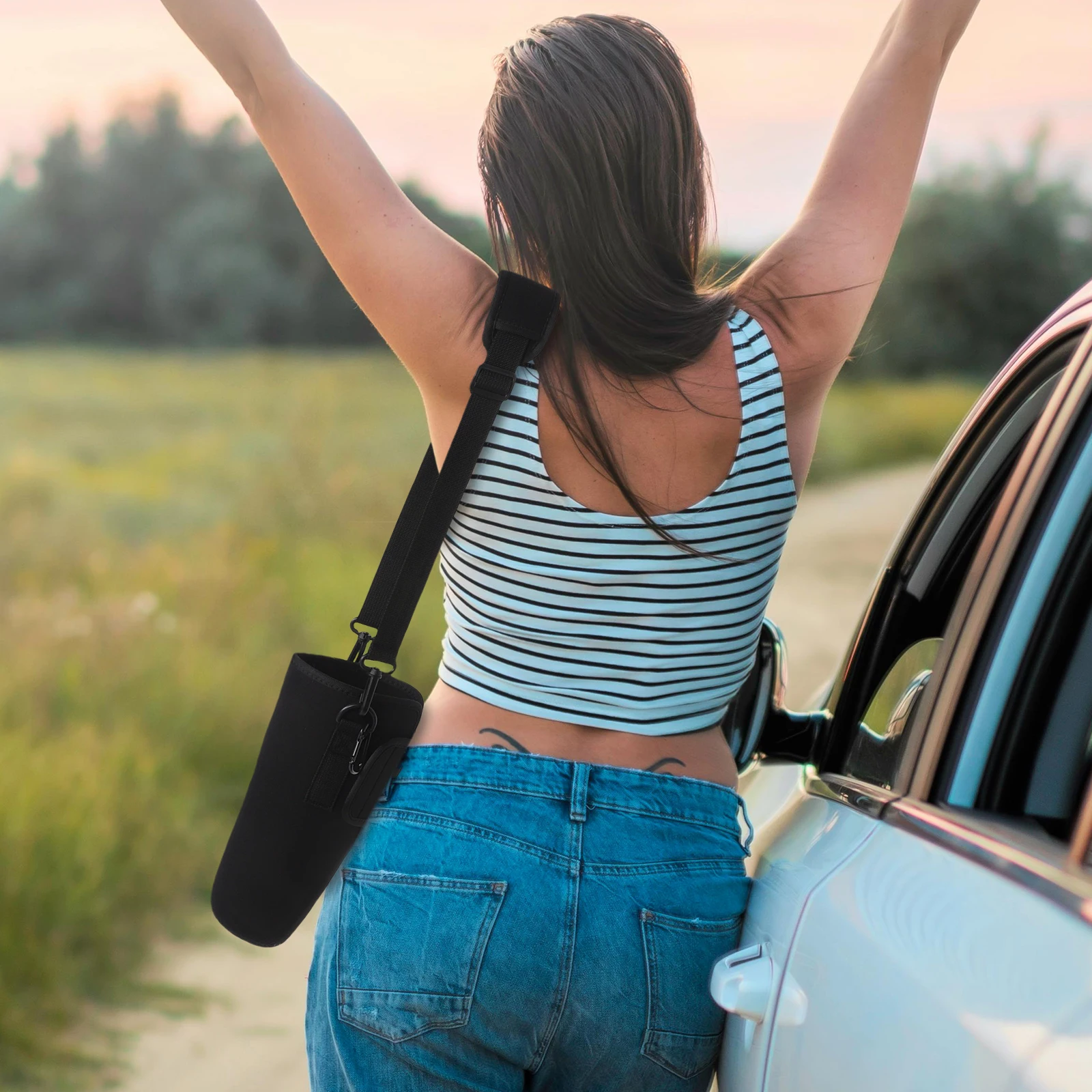 

1PC Car Ice Cup Cover 40OZ Diving Material Adjustable Shoulder Strap Water Bottle Cooler Sleeve Insulation Drink Tote Bag Cloth