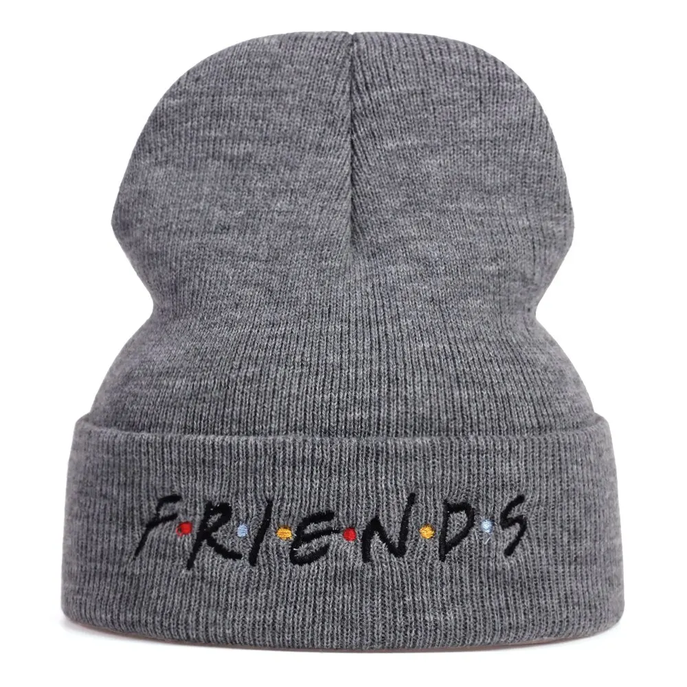 Unisex FRIEND wyszywane litery czapki jesienno-zimowa ciepła czapka czapka biodrowa czapka typu beanie czapki dla kobiet mężczyzn