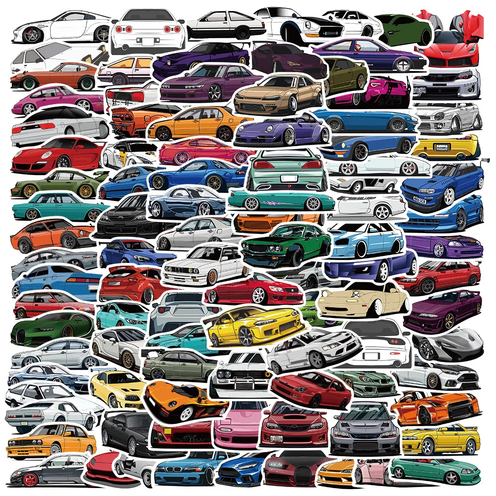 100PCS Cartoon JDM Racing Car Graffiti Stickers Waterproof Laptop Guitar Luggage Motorcycle Skateboard Child Stickers Toy