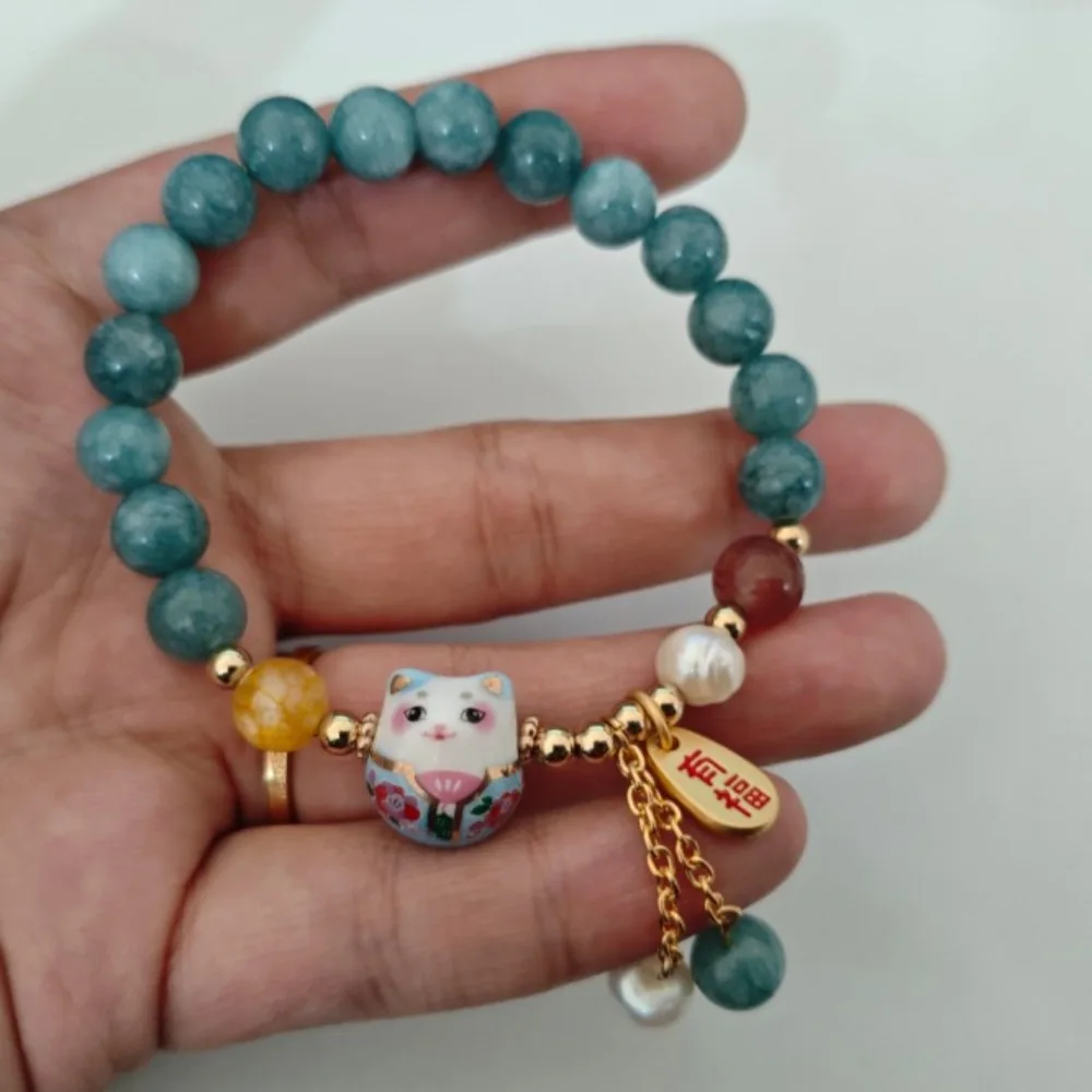 Cute Lucky Cat Charm Versatile Lovely Ceramic Woven Bracelet Blue Anime Ins Pendant Rope Chain  Cartoon Jewelry Gift Wholesale