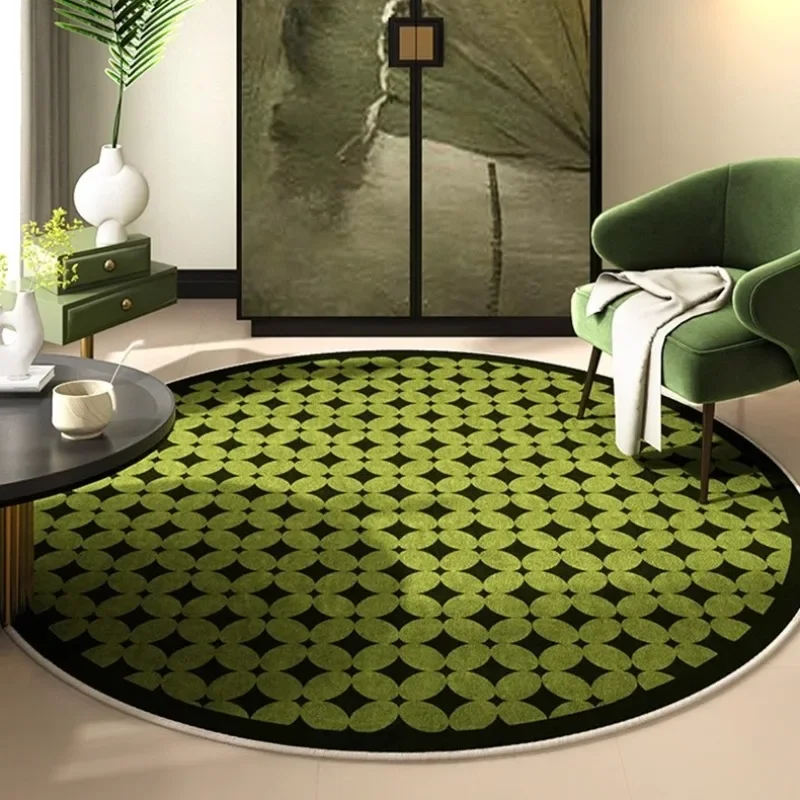 

Round Large Size Retro Plaid Decorate Living Room Carpet Bedroom Bedside Floor Mat Wipeable Green Coffee Table Rug Alfombra 주방카펫