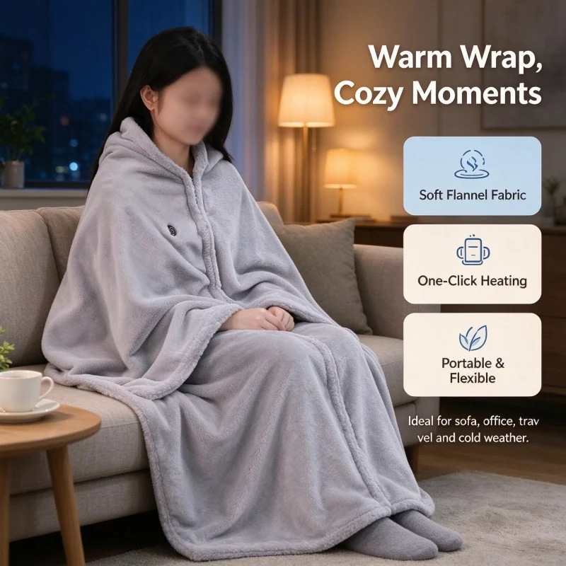 USB Heated Shawl Blanket Wearable Electric Heating Warm Shawl, Home Office Sofa Blanket, Winter Warm Bag -3 Levels Adjustable