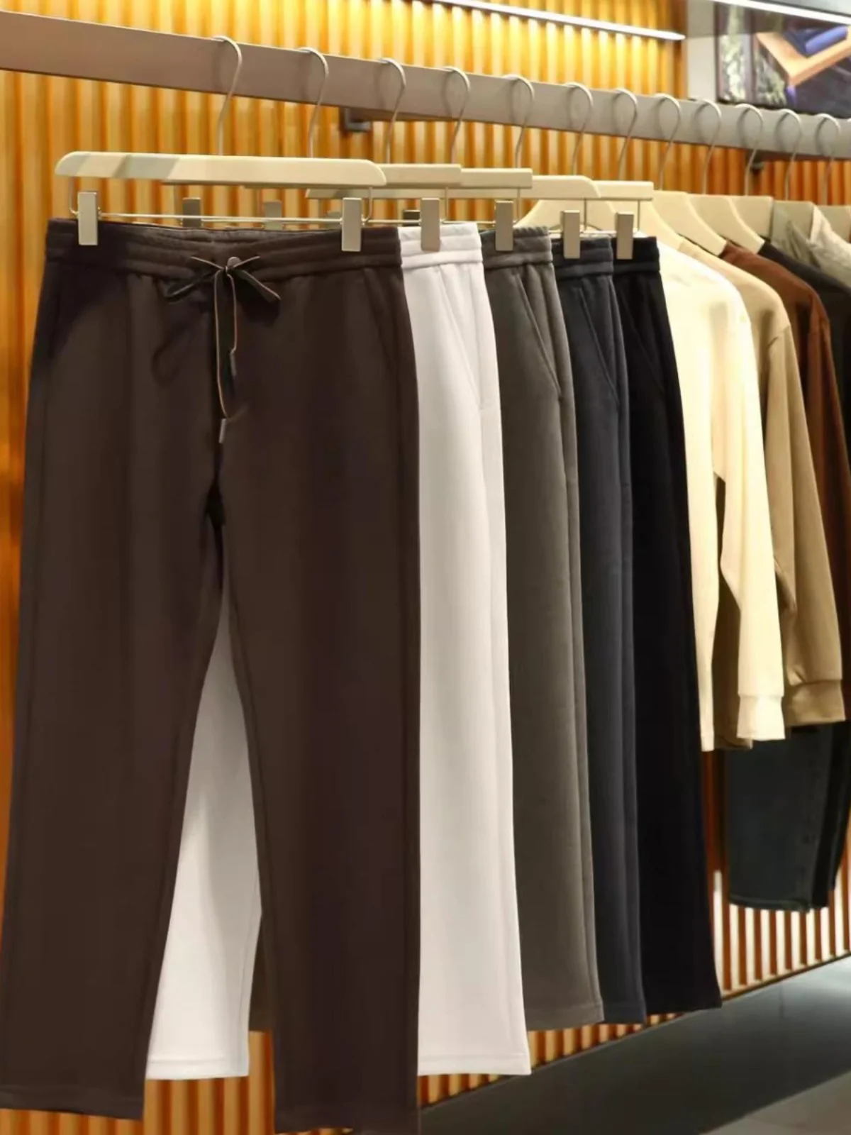

Italian Luxury Fleece-Like Men's Casual Pants Wool Blend Commute Fashionable Urban Style Youth Winter Long Straight Leg Sporty