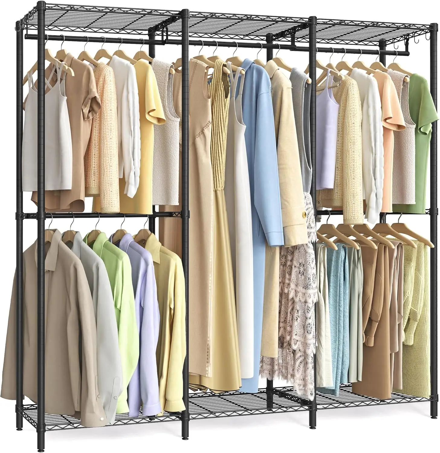 

Clothing Rack, Heavy-Duty Garment Rack with Adjustable Storage Shelves and Hanging Rails, Hooks, Freestanding Portable Wardro
