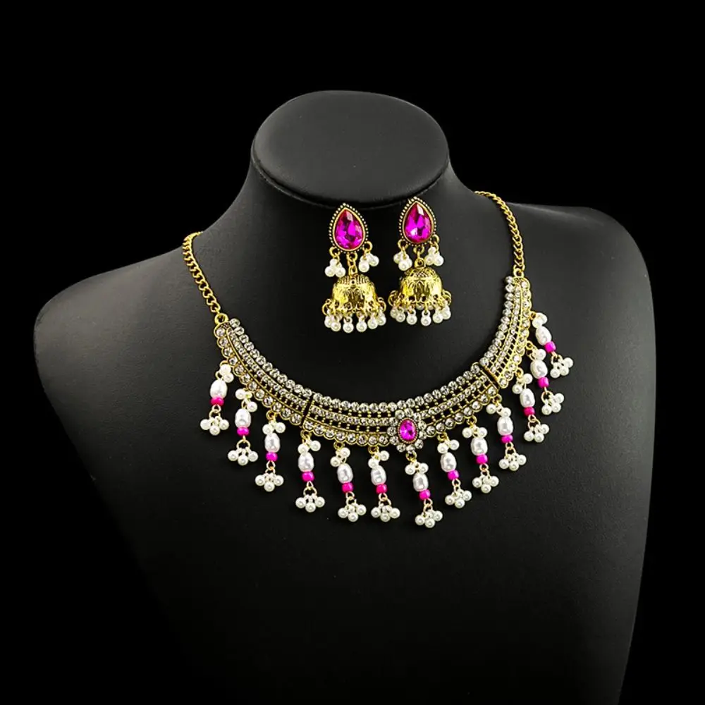 

Korean Style Crystal Jewelry Set Turquoise Headchain Rhinestone Tassel Earring Multifunction Earrings Sparkling Necklace Gift
