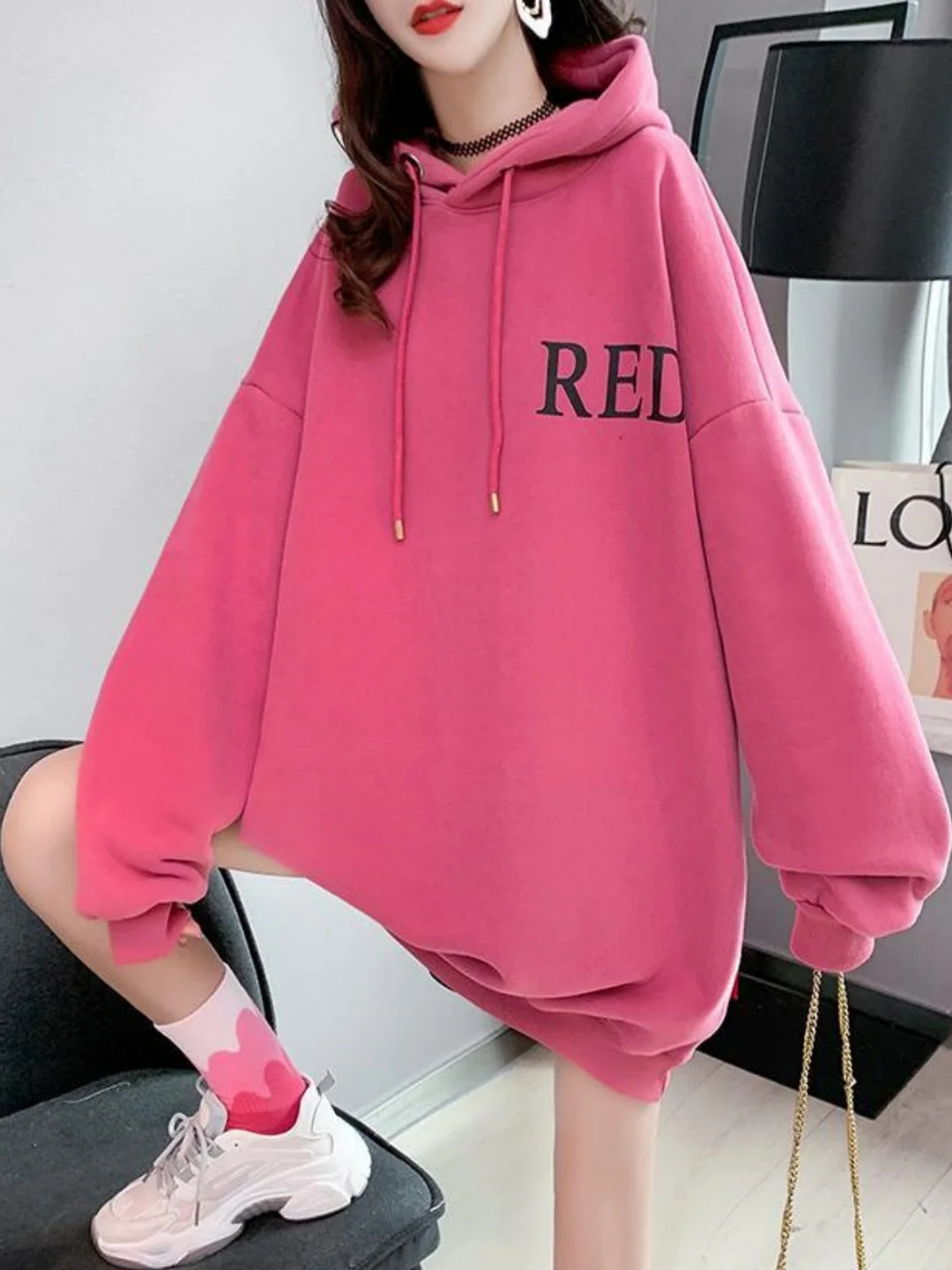 

Женская толстовка большого размера с флисовой подкладкой, длинными рукавами, мультяшным принтом и надписями, средней длины, с эффектом омоложения