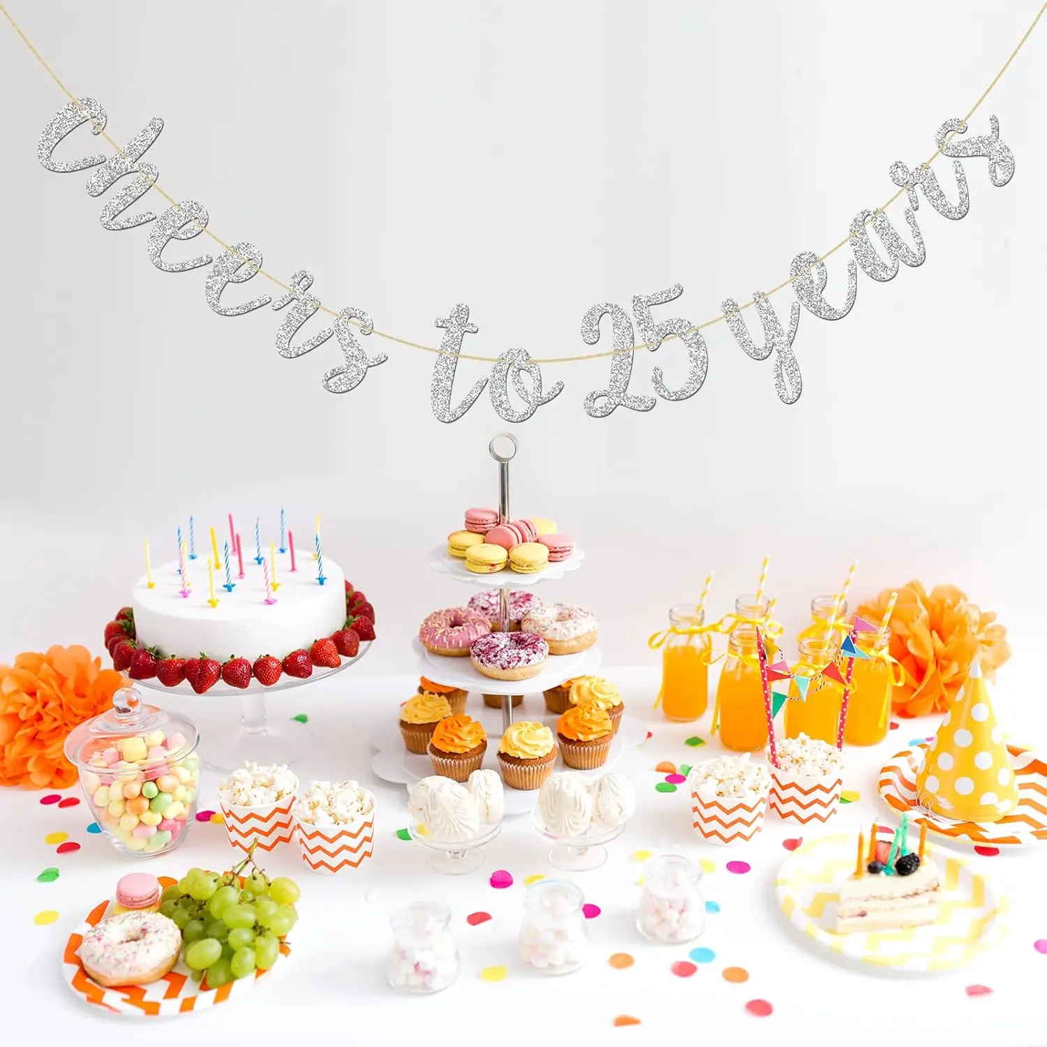 Glitter Silver Cheers to 25 Years Banner - 25th Birthday Sign Bunting 25th Marriage Anniversary Party Bunting Decorations - view 2