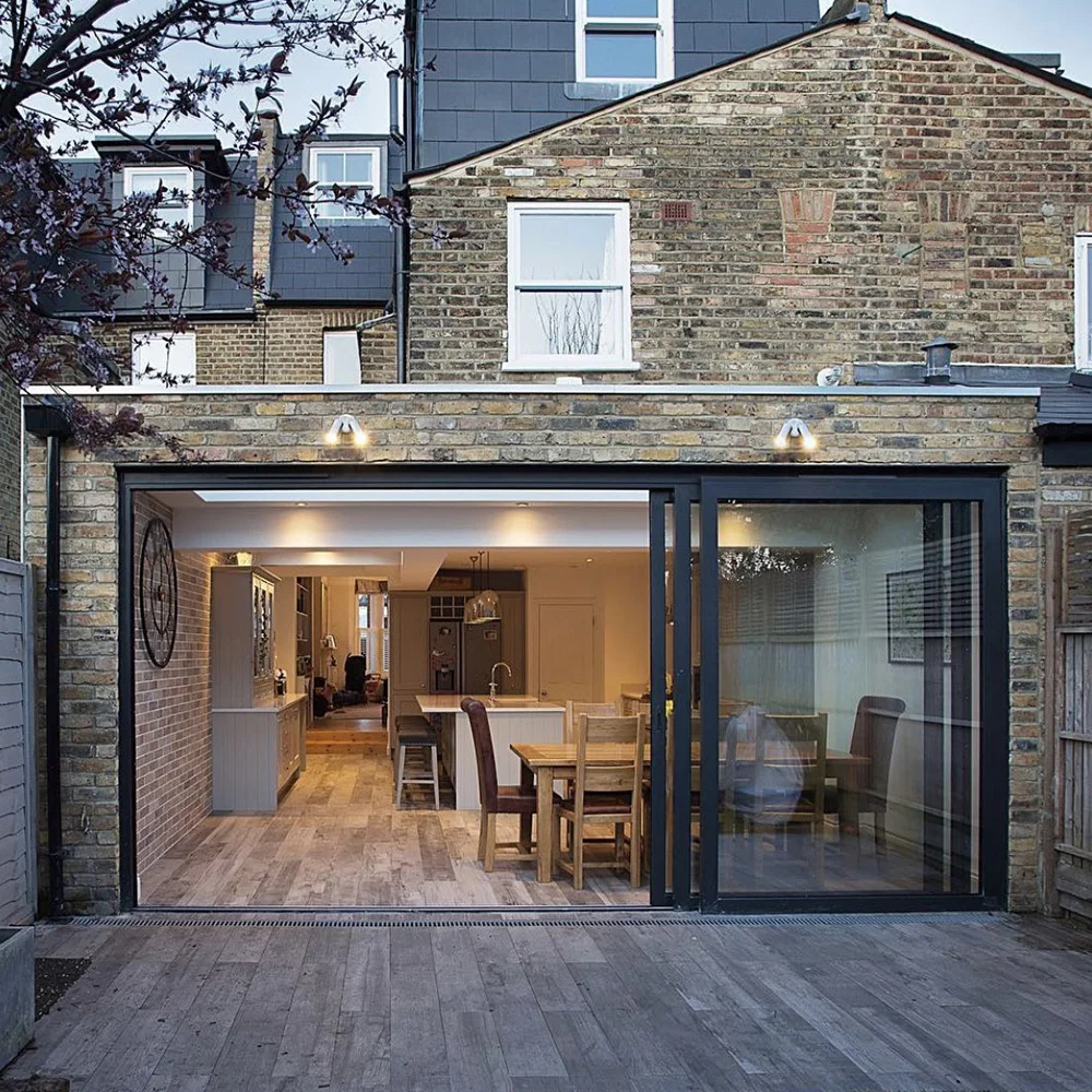 أبواب منزلق من Sixinalu، باب مقاوم للإعصار، كسر حراري من الألومنيوم، زجاج مزدوج، لوحة باب أمامي داخلية خارجية مخصصة