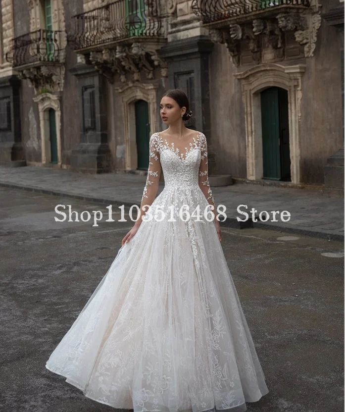 Vestido De novia blanco elegante, manga larga, apliques De perlas, línea A, Formal, personalizado, 2024