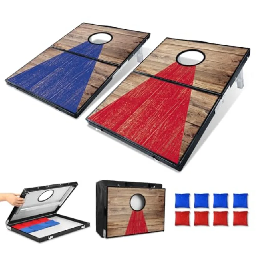 

Portable Cornhole Board Set - Aluminum Foldable 24x12in or 36x24in with Bean Bags for Adults Indoor/Outdoor Travel Beach and Ca