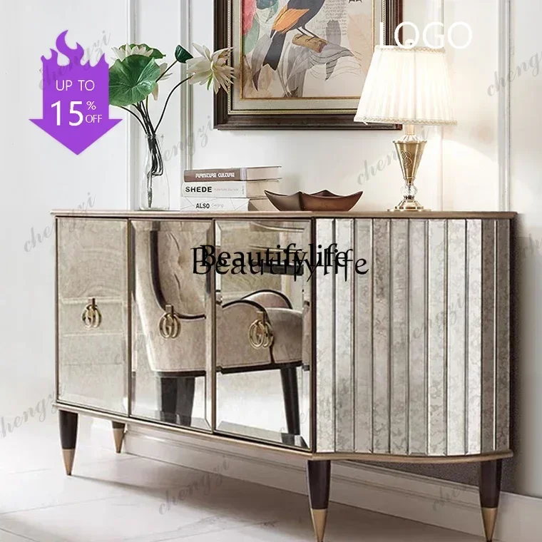 PP Sideboard Cabinet Light Luxury Wine Cabinet Integrated Wall American Hall Cabinet Living Room Mirror Entrance