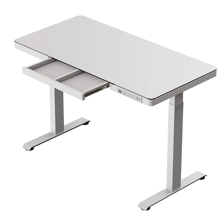 

Electric Height Adjustable Sit Stand Desk Standing Desk with Drawer Tempered Glass Top Computer Desk with Control Panel USB Port
