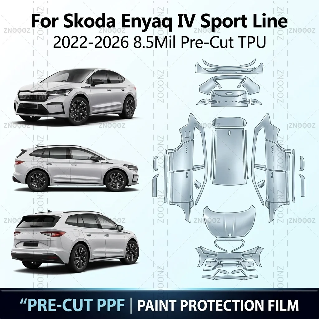 Für Skoda Enyaq IV Sport Line 2022-2026 8,5mil Vorgeschnittener TPU PPF Lackschutz-Kit für das gesamte Fahrzeug, glänzend klar, matt schwarz