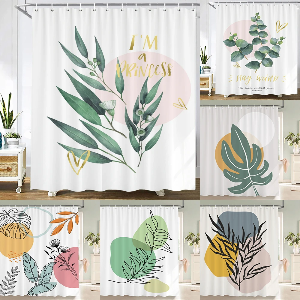 

Nordic simplicity style Plant leaves Printed Shower Curtain With Hook Bathroom Curtain Home Decoration Curtain 3D Bath Curtains