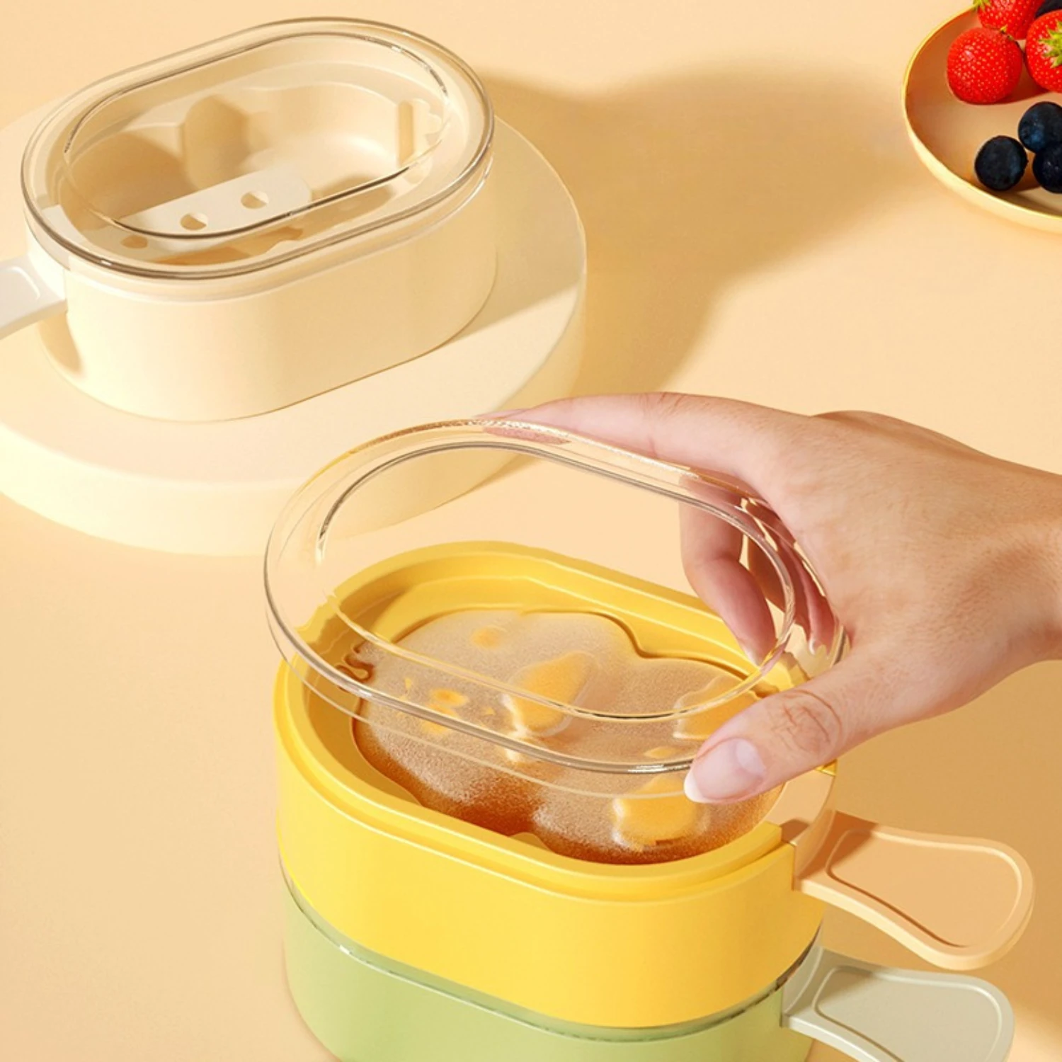 مجموعة قوالب ثلج بلاستيكية خالية من مادة BPA مكونة من 3 قطع، صانعات المصاصة على شكل بطة لطيفة للآيس كريم ومكعبات الثلج، مناسبة للأطفال